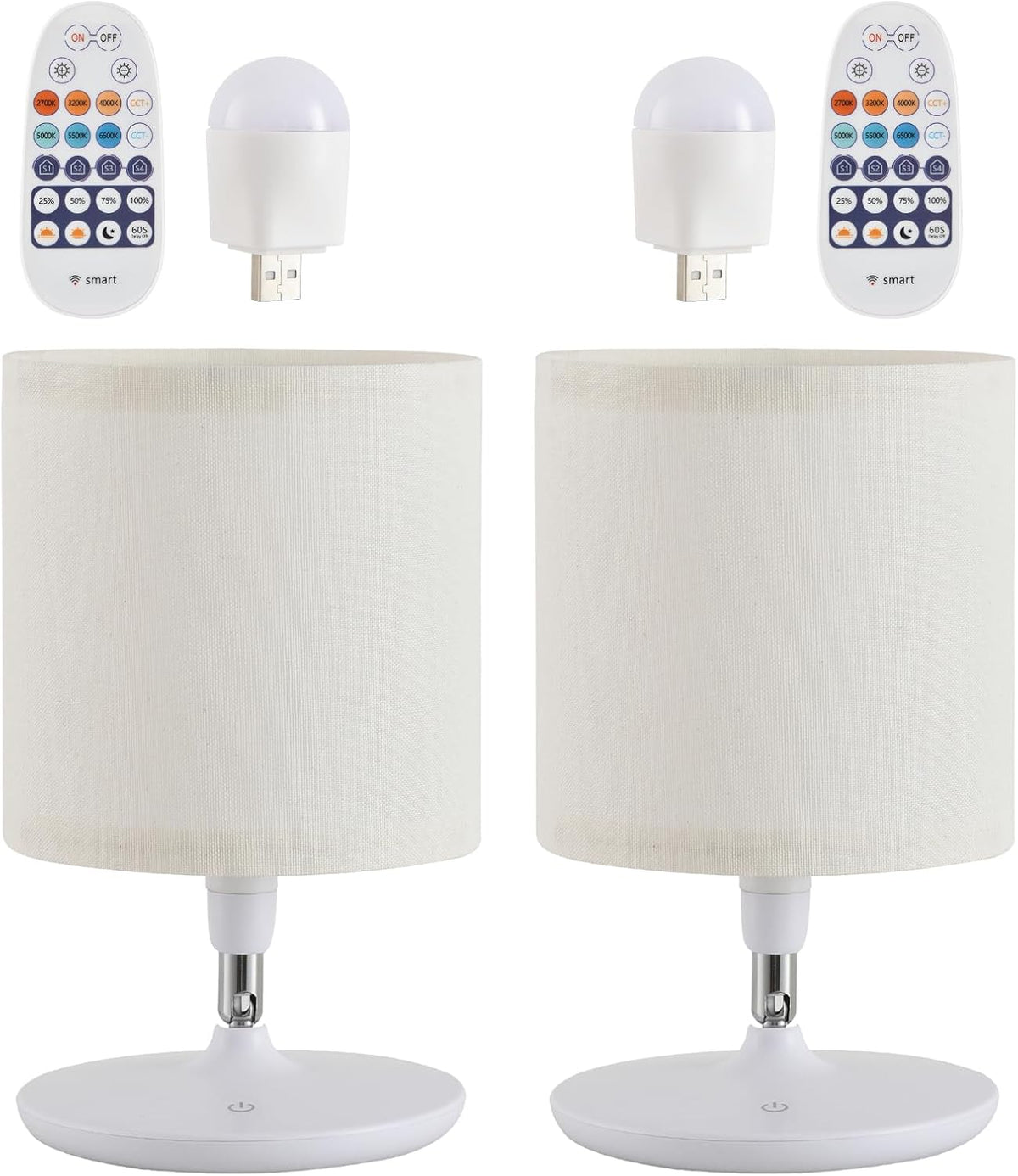 2Pcs Table Lamps Bedroom USB C+A Ports, Remote and App, Stepless Dimming and 3 Modes Dimmable Touch Nightstand Bedside USB-C Ports Small Table Lamp Fully Control Light - White