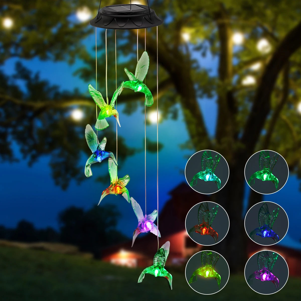 LED Solar Wind Chime Light Garden Butterfly