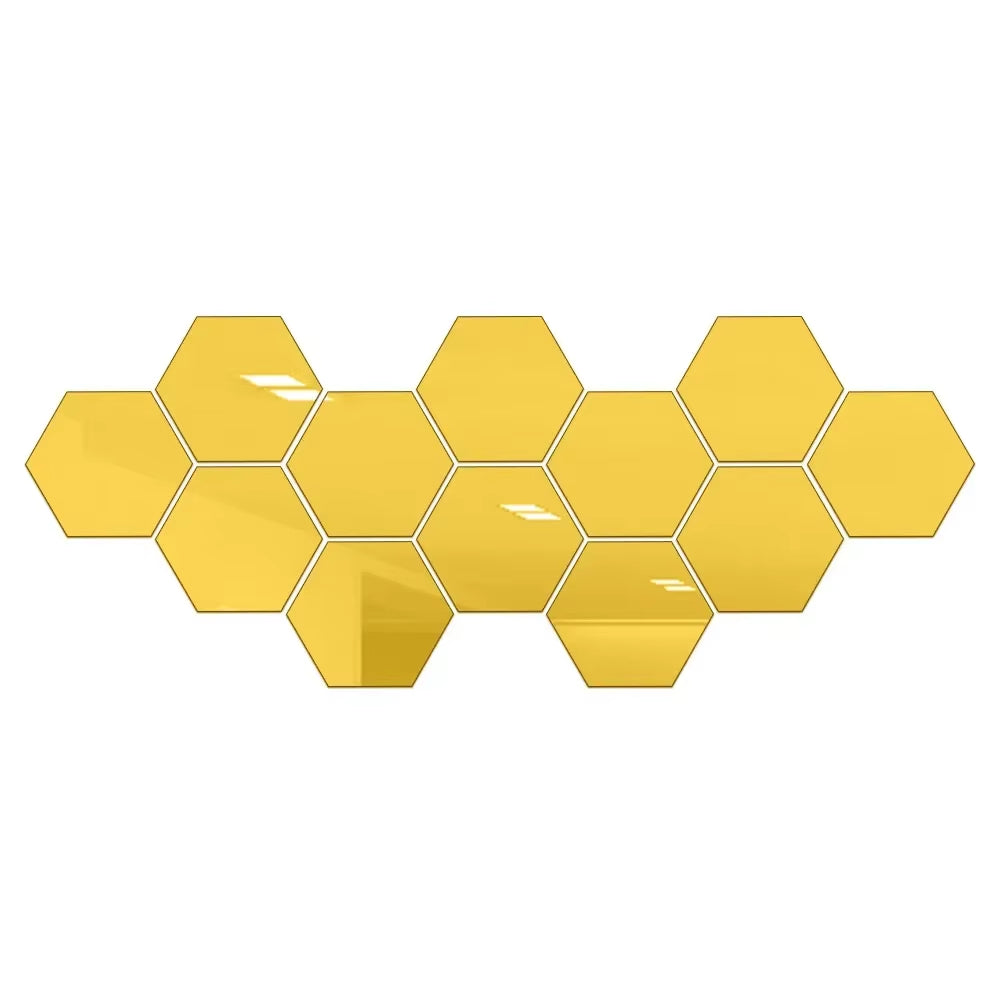 12Pcs Hexagonal Acrylic Mirror Wall Sticker