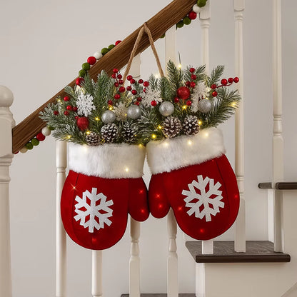 2026 Christmas Glove Garland Creative Simulated Flower Wreath Window Door Gate Home Decor Door Sign Xmas Party Decoration