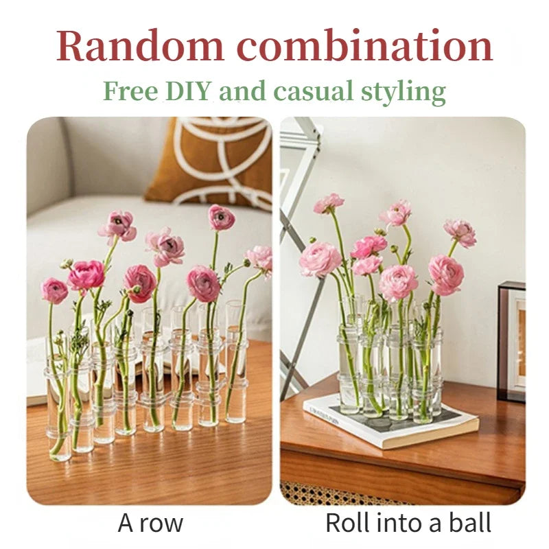 Hinged Vase Aquatic Plant Vase Hinged Flower Vase Clear Glass Test Tube Hanging Flower Holder for Home Decor