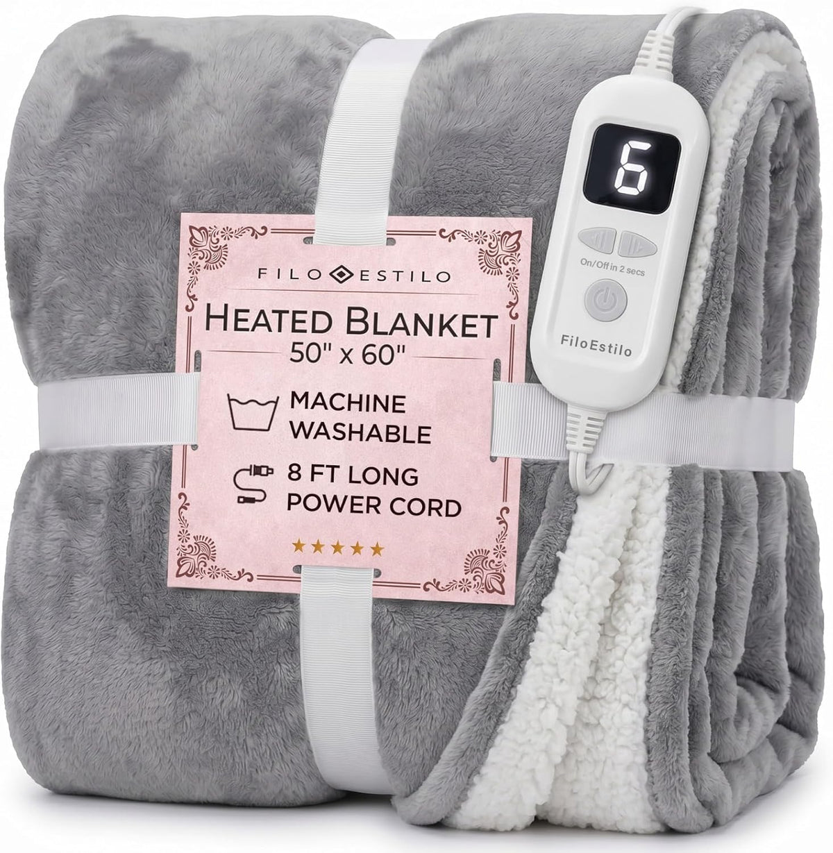 Machine Washable Heated Throw Blanket 50"X60", 8Ft Cord, 6 Levels, Electric