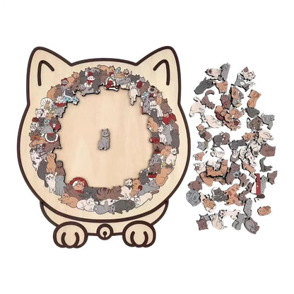 Wooden Cat Puzzle Cat-Shaped Wooden Jigsaw Puzzle Irregular Puzzle Pieces Game Birthday Xmas Gifts for Cat Lovers Home Decor