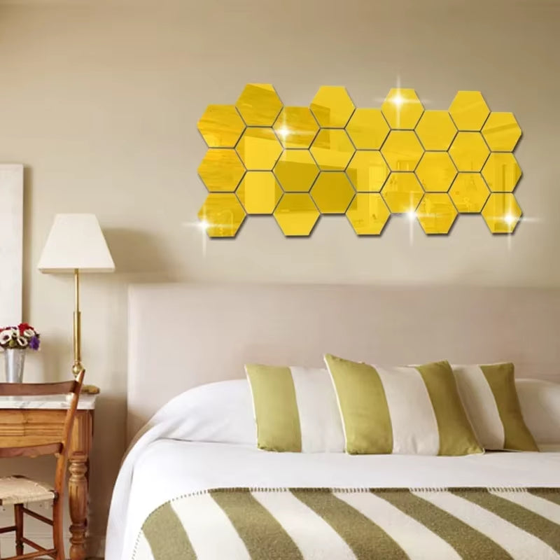 12Pcs Hexagonal Acrylic Mirror Wall Sticker
