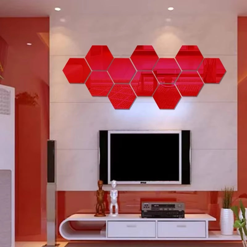 12Pcs Hexagonal Acrylic Mirror Wall Sticker