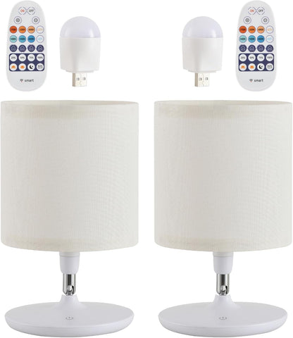 2Pcs Table Lamps Bedroom USB C+A Ports, Remote and App, Stepless Dimming and 3 Modes Dimmable Touch Nightstand Bedside USB-C Ports Small Table Lamp Fully Control Light - White
