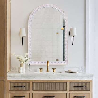 36X24 Inch Arched Mirror for Wall Decor, Wooden Arched Bathroom Mirrors