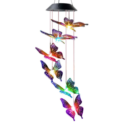LED Solar Wind Chime Light Garden Butterfly