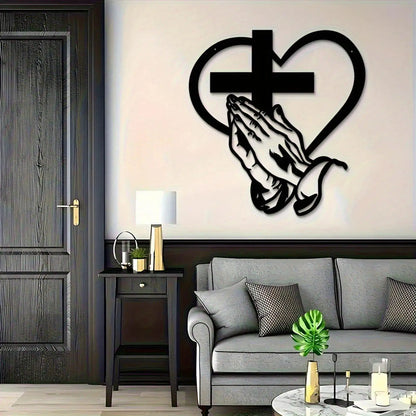 Wall Sculpture Decor Spiritual Inspiring Ornament Metal Christian Heart Wall Art