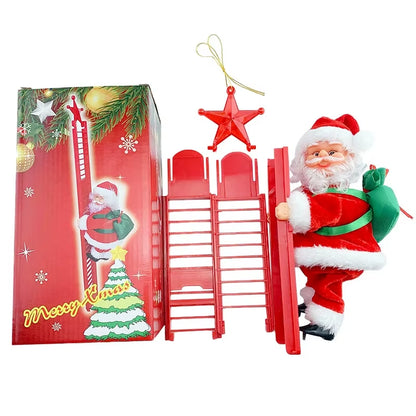 Electric Climbing Ladder Santa Claus with Music & LED Light, Xmas Tree Decorations Hanging Christmas Ornaments Home Decor