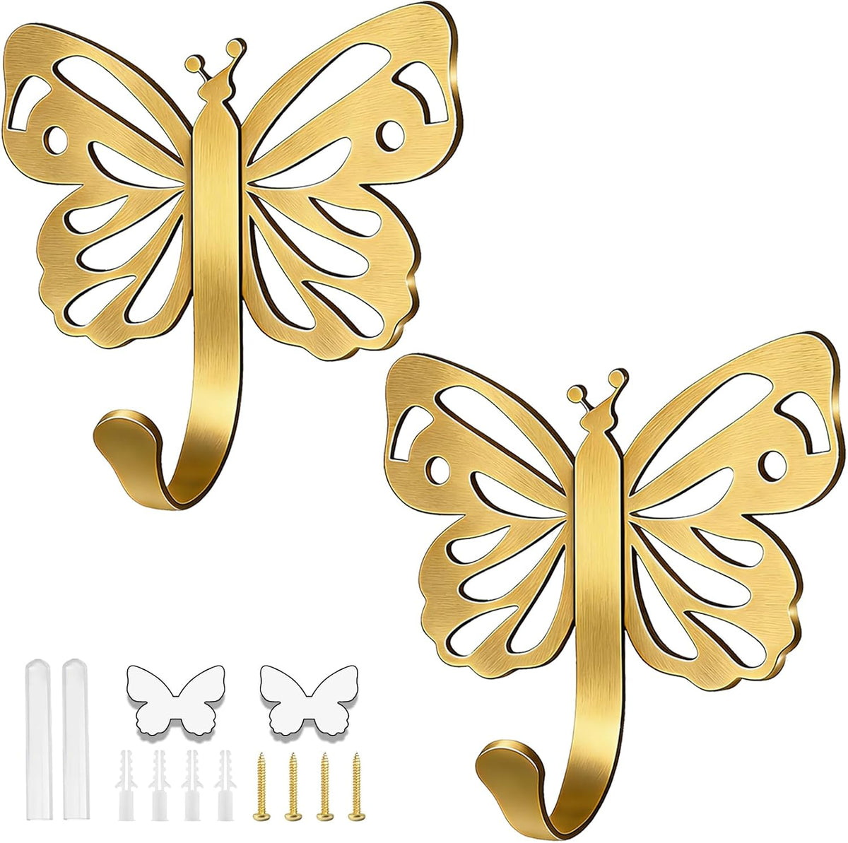 Butterfly Heavy Duty Robe & Towel Hooks for Wall – 20LB Gold Brushed Towel Hooks for Bathrooms , Towel/Coat Hooks for Wall,For Outdoor, Closet, Door, Bathrooms, for Backpack, Robe，Wreath (2, Gold)