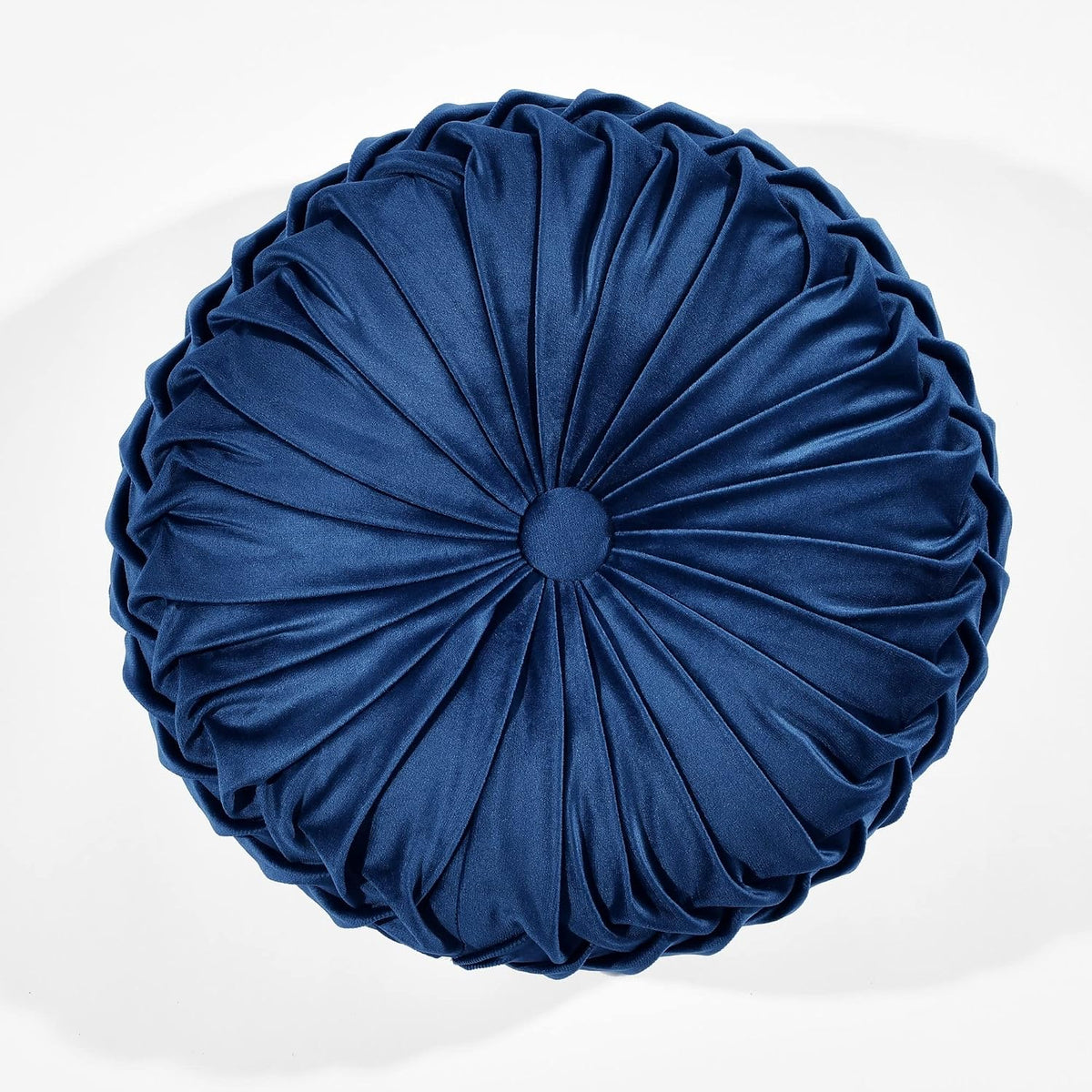 round Pleated Soft Velvet Decorative Throw Pillow, 1 Count, 15" Diameter, Navy - Blue Plush round Pillow, Seat Cushion, Decorative Pillows for Bed, Couch, or Chair