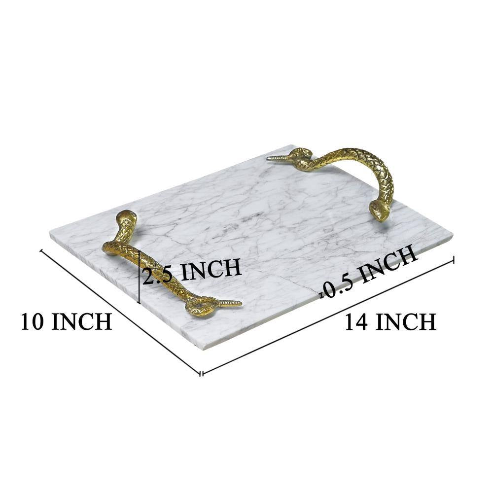 Mamba White Marble Luxury Entertaining Cheese Board with Brass Snake Handles