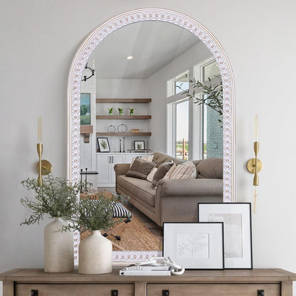 36X24 Inch Arched Mirror for Wall Decor, Wooden Arched Bathroom Mirrors