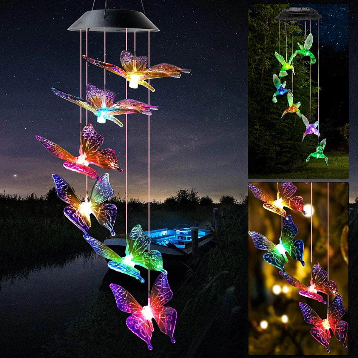 LED Solar Wind Chime Light Garden Butterfly