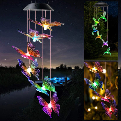LED Solar Wind Chime Light Garden Butterfly