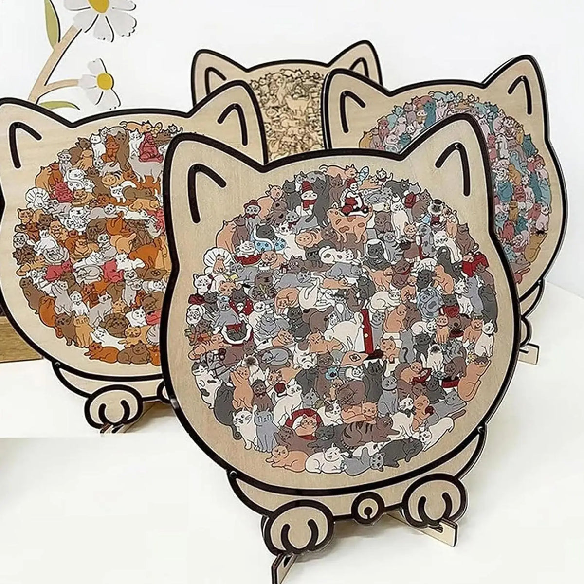 Wooden Cat Puzzle Cat-Shaped Wooden Jigsaw Puzzle Irregular Puzzle Pieces Game Birthday Xmas Gifts for Cat Lovers Home Decor