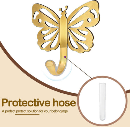 Butterfly Heavy Duty Robe & Towel Hooks for Wall – 20LB Gold Brushed Towel Hooks for Bathrooms , Towel/Coat Hooks for Wall,For Outdoor, Closet, Door, Bathrooms, for Backpack, Robe，Wreath (2, Gold)