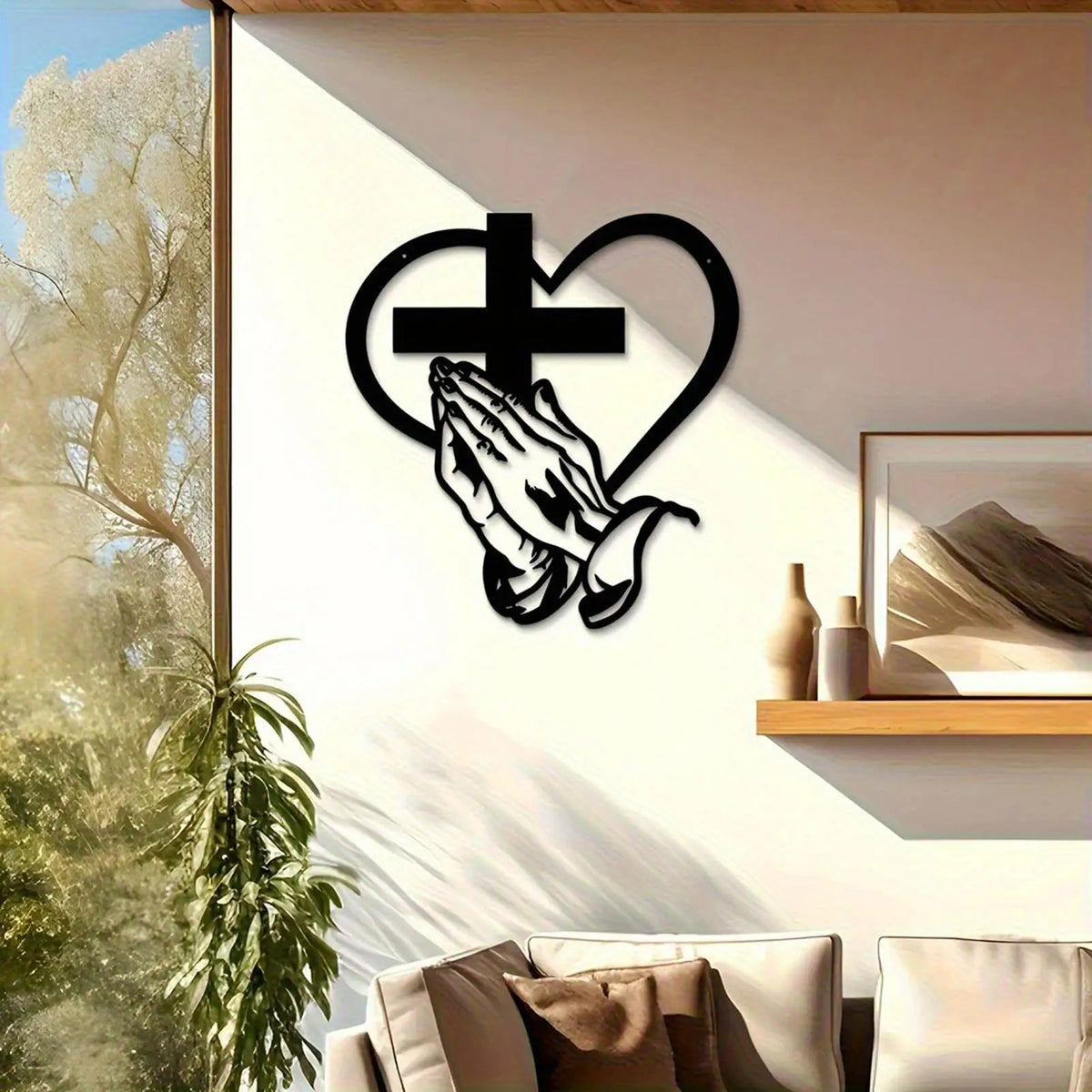 Wall Sculpture Decor Spiritual Inspiring Ornament Metal Christian Heart Wall Art