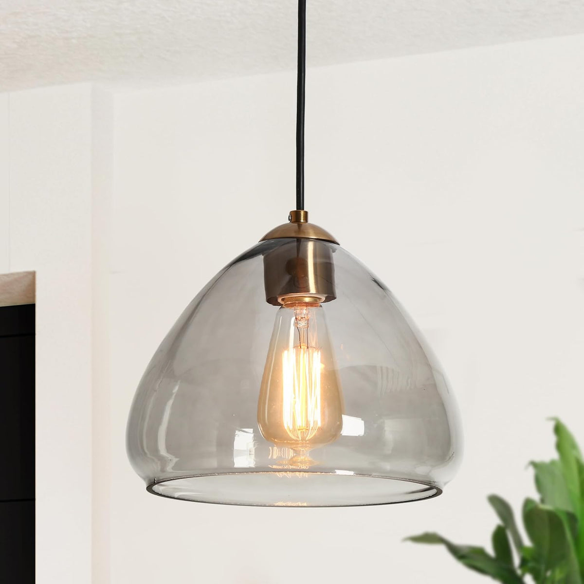 Gold Pendant Light Fixtures, 9.8" Modern Pendant Lights Kitchen Island with Smoke Gray Glass Gold Hanging Pendant Lighting for Dining Room Hallway Entryway Bedroom