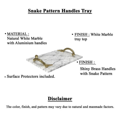 Mamba White Marble Luxury Entertaining Cheese Board with Brass Snake Handles