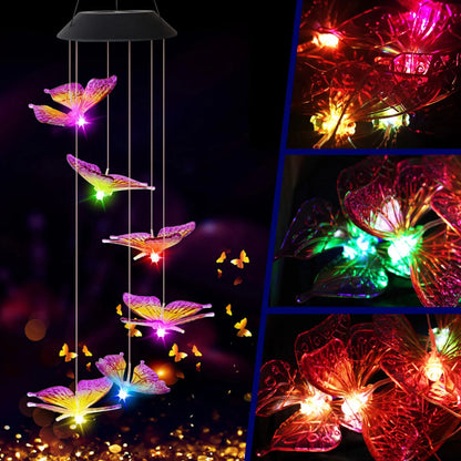 LED Solar Wind Chime Light Garden Butterfly