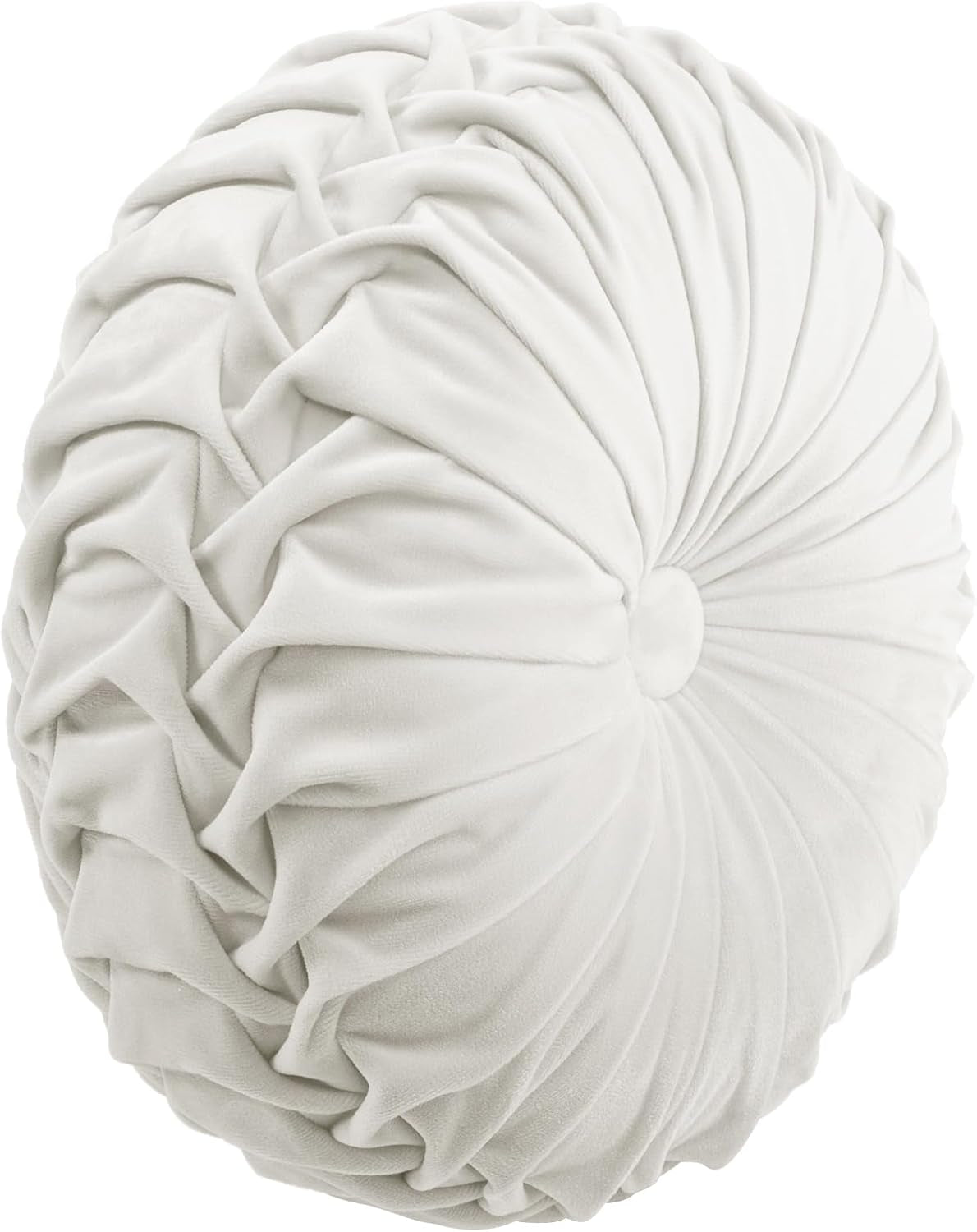 round Pleated Soft Velvet Decorative Throw Pillow, 1 Count, 15" Diameter, Navy - Blue Plush round Pillow, Seat Cushion, Decorative Pillows for Bed, Couch, or Chair