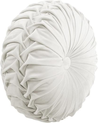 round Pleated Soft Velvet Decorative Throw Pillow, 1 Count, 15" Diameter, Navy - Blue Plush round Pillow, Seat Cushion, Decorative Pillows for Bed, Couch, or Chair