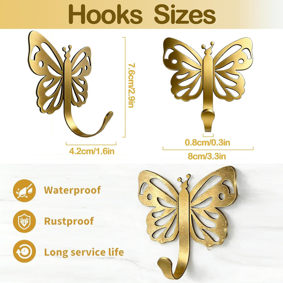 Butterfly Heavy Duty Robe & Towel Hooks for Wall – 20LB Gold Brushed Towel Hooks for Bathrooms , Towel/Coat Hooks for Wall,For Outdoor, Closet, Door, Bathrooms, for Backpack, Robe，Wreath (2, Gold)