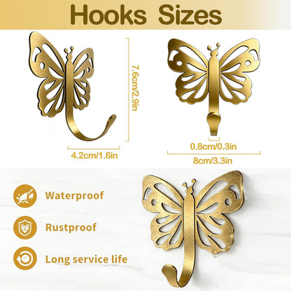 Butterfly Heavy Duty Robe & Towel Hooks for Wall – 20LB Gold Brushed Towel Hooks for Bathrooms , Towel/Coat Hooks for Wall,For Outdoor, Closet, Door, Bathrooms, for Backpack, Robe，Wreath (2, Gold)