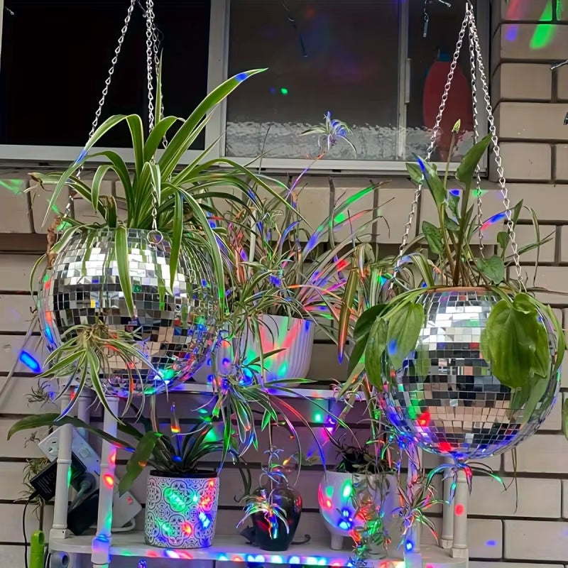 1Pc Unique Handcrafted Bohemian-Inspired Hanging Disco Mirror Ball Planter - Self-Watering, Space-Saving, Stylish Home Decor For