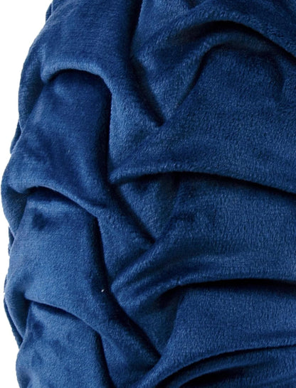 round Pleated Soft Velvet Decorative Throw Pillow, 1 Count, 15" Diameter, Navy - Blue Plush round Pillow, Seat Cushion, Decorative Pillows for Bed, Couch, or Chair