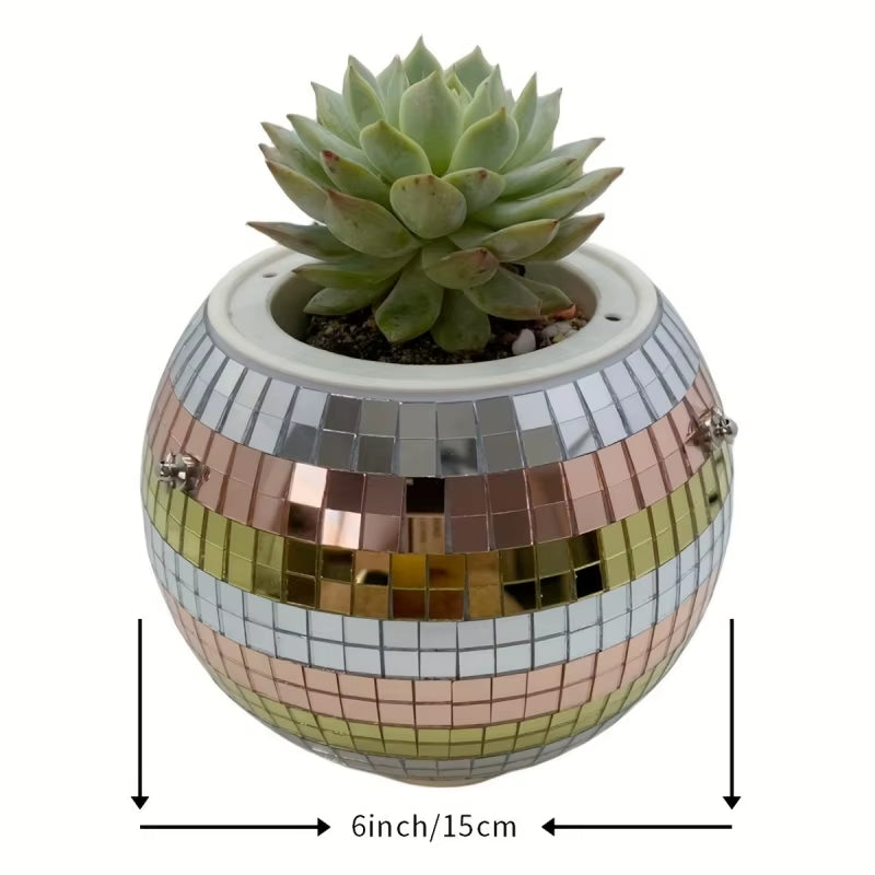 1Pc Unique Handcrafted Bohemian-Inspired Hanging Disco Mirror Ball Planter - Self-Watering, Space-Saving, Stylish Home Decor For