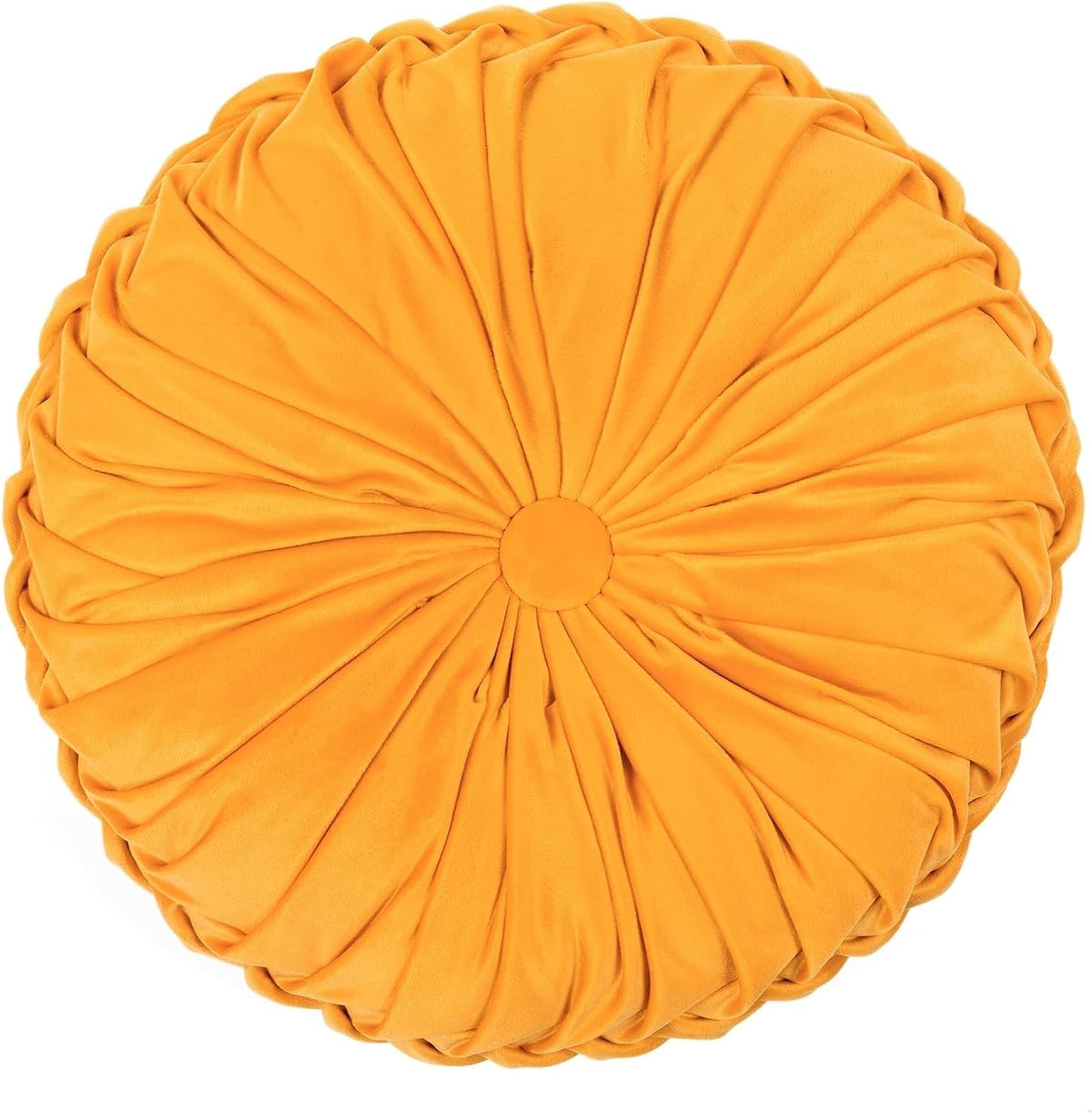 round Pleated Soft Velvet Decorative Throw Pillow, 1 Count, 15" Diameter, Navy - Blue Plush round Pillow, Seat Cushion, Decorative Pillows for Bed, Couch, or Chair