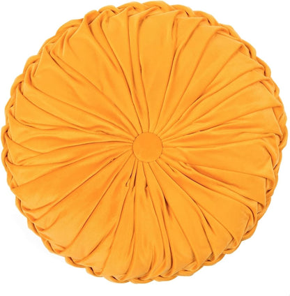 round Pleated Soft Velvet Decorative Throw Pillow, 1 Count, 15" Diameter, Navy - Blue Plush round Pillow, Seat Cushion, Decorative Pillows for Bed, Couch, or Chair