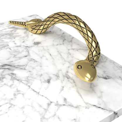 Mamba White Marble Luxury Entertaining Cheese Board with Brass Snake Handles