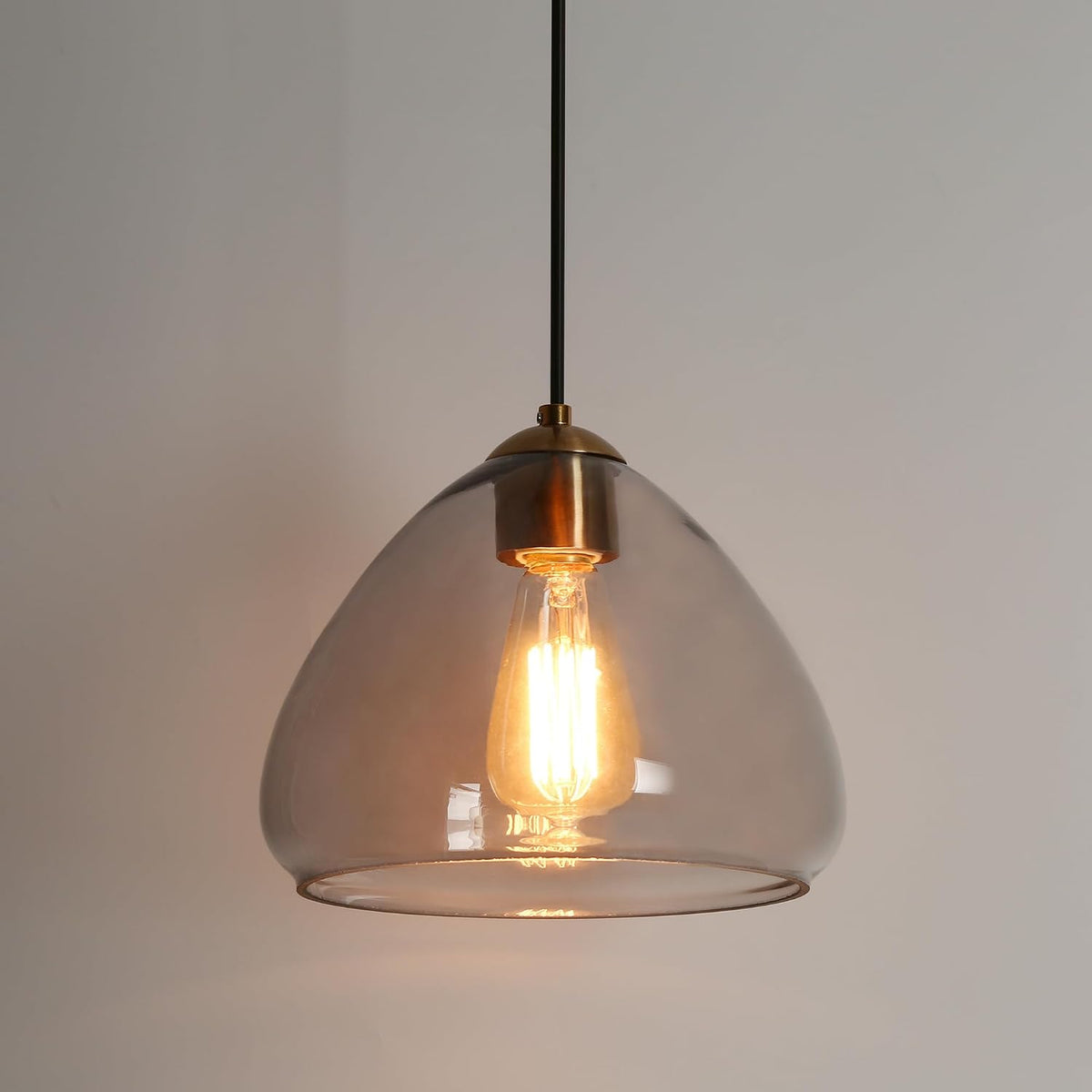 Gold Pendant Light Fixtures, 9.8" Modern Pendant Lights Kitchen Island with Smoke Gray Glass Gold Hanging Pendant Lighting for Dining Room Hallway Entryway Bedroom