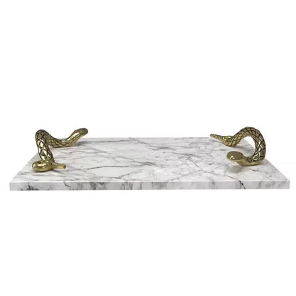 Mamba White Marble Luxury Entertaining Cheese Board with Brass Snake Handles