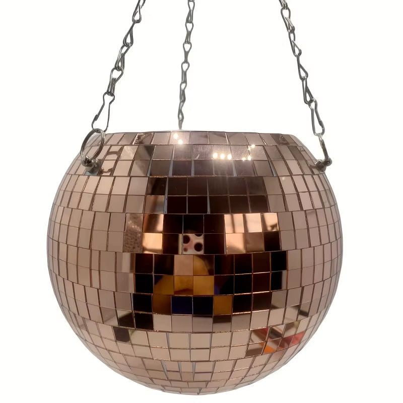 1Pc Unique Handcrafted Bohemian-Inspired Hanging Disco Mirror Ball Planter - Self-Watering, Space-Saving, Stylish Home Decor For