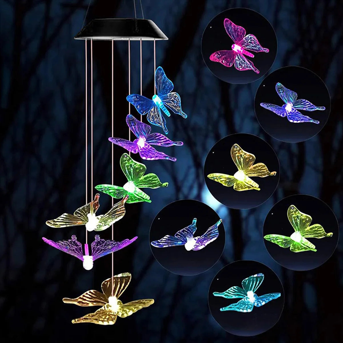 LED Solar Wind Chime Light Garden Butterfly