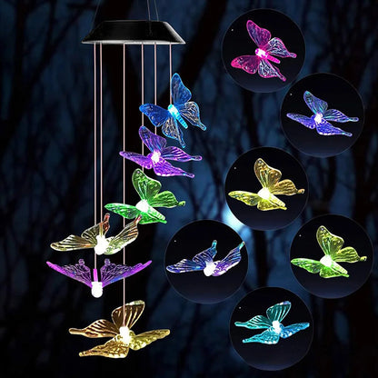 LED Solar Wind Chime Light Garden Butterfly