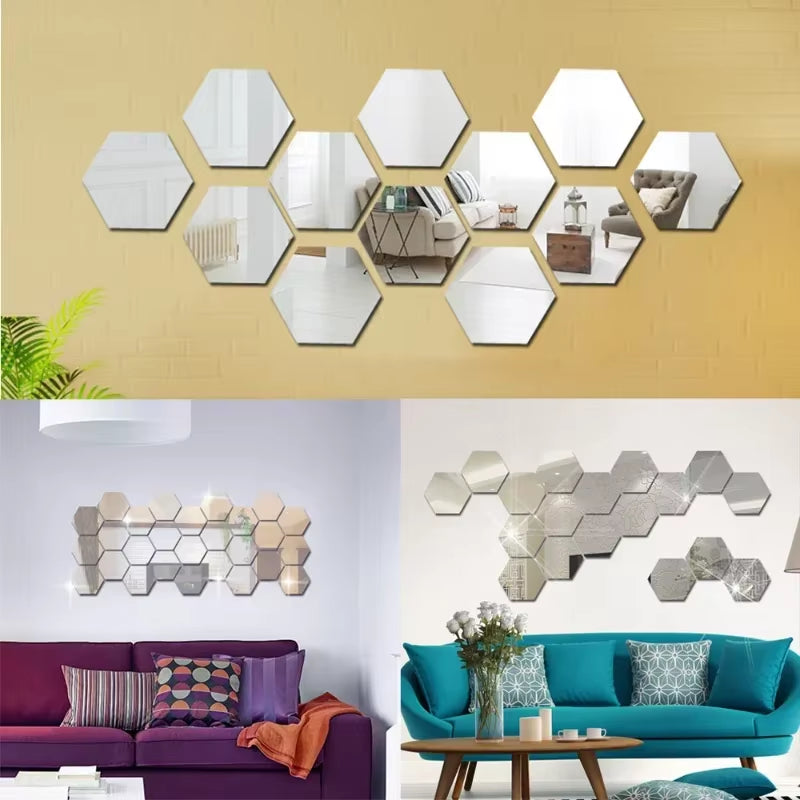 12Pcs Hexagonal Acrylic Mirror Wall Sticker