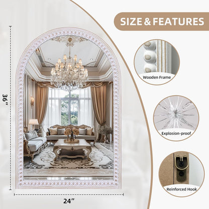 36X24 Inch Arched Mirror for Wall Decor, Wooden Arched Bathroom Mirrors