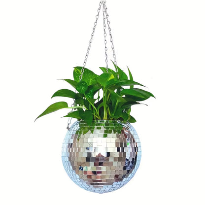 1Pc Unique Handcrafted Bohemian-Inspired Hanging Disco Mirror Ball Planter - Self-Watering, Space-Saving, Stylish Home Decor For