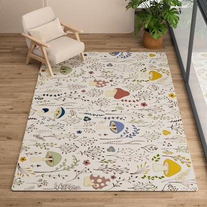 Living Room Rug 4X6 Rug Machine Washable Area Rug Non Slip Mushrooms Large Rug for Living Room, Bedroom, Nursery, Dining Room, Kids Playroom(Beige)
