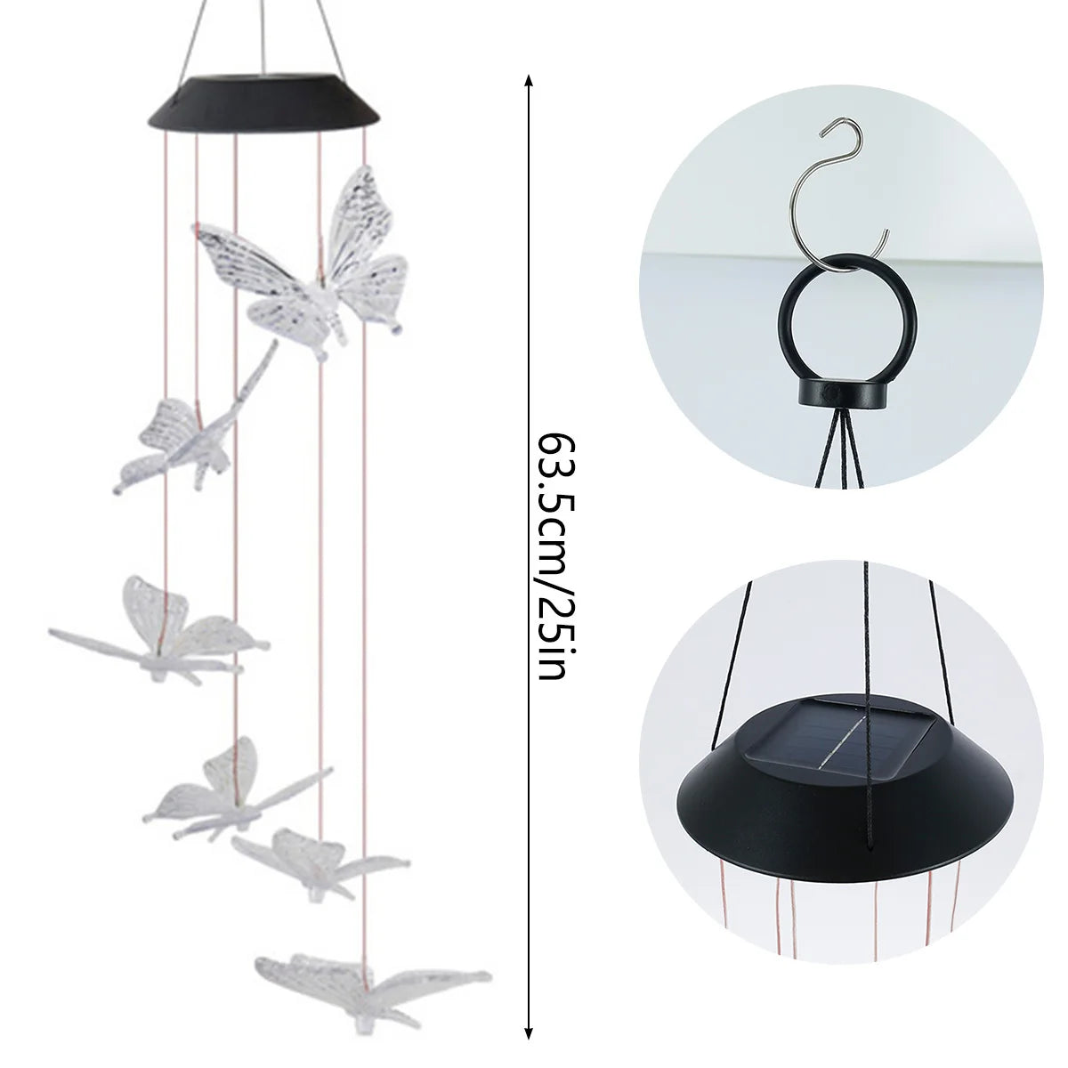 LED Solar Wind Chime Light Garden Butterfly