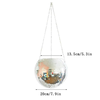 1Pc Unique Handcrafted Bohemian-Inspired Hanging Disco Mirror Ball Planter - Self-Watering, Space-Saving, Stylish Home Decor For