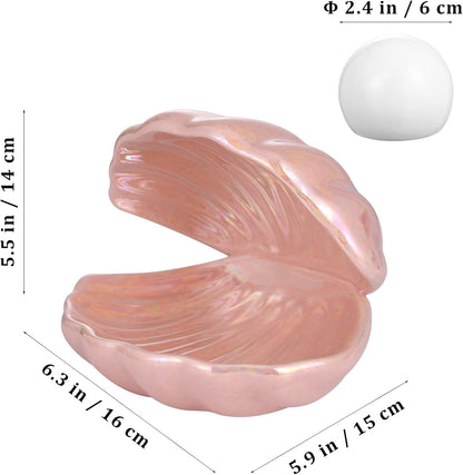 Shell Pearl Light, LED Ceramic Pearl in Shell Night Light Desktop Portable Ocean-Inspired Seashell Lamp for Bedroom Home Decor, Pink