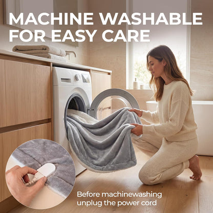 Machine Washable Heated Throw Blanket 50"X60", 8Ft Cord, 6 Levels, Electric