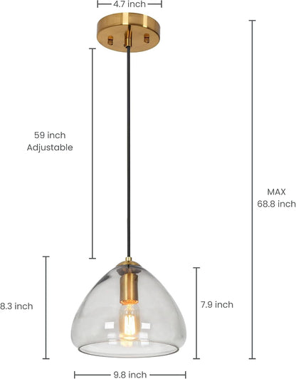 Gold Pendant Light Fixtures, 9.8" Modern Pendant Lights Kitchen Island with Smoke Gray Glass Gold Hanging Pendant Lighting for Dining Room Hallway Entryway Bedroom